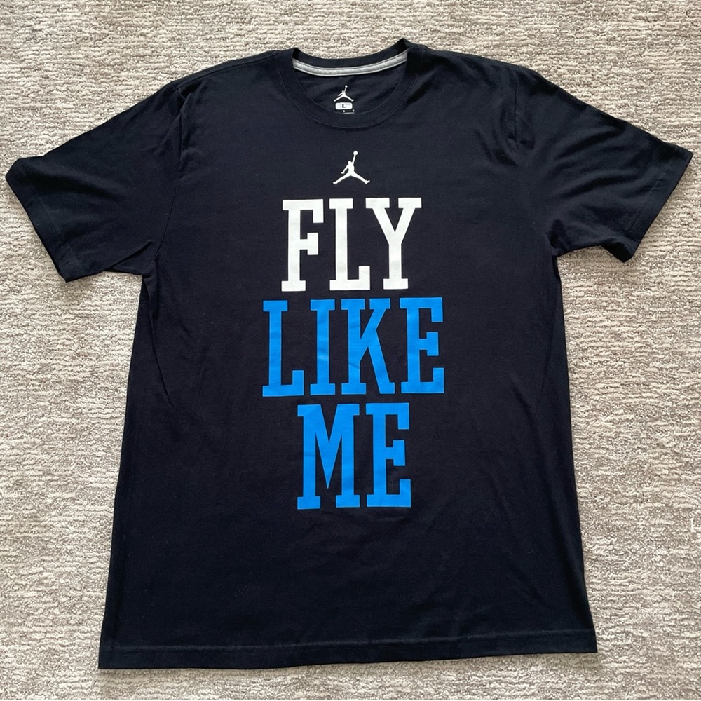 Jordan Black T-Shirt with White and Blue "FLY LIKE ME" Graphic
